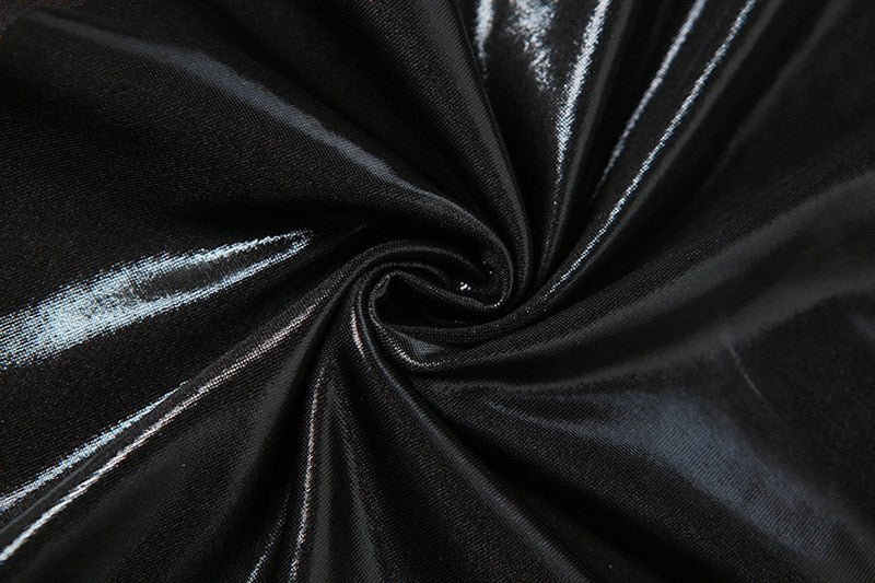 Shiny PU Leather Asymmetrical Maxi Dress