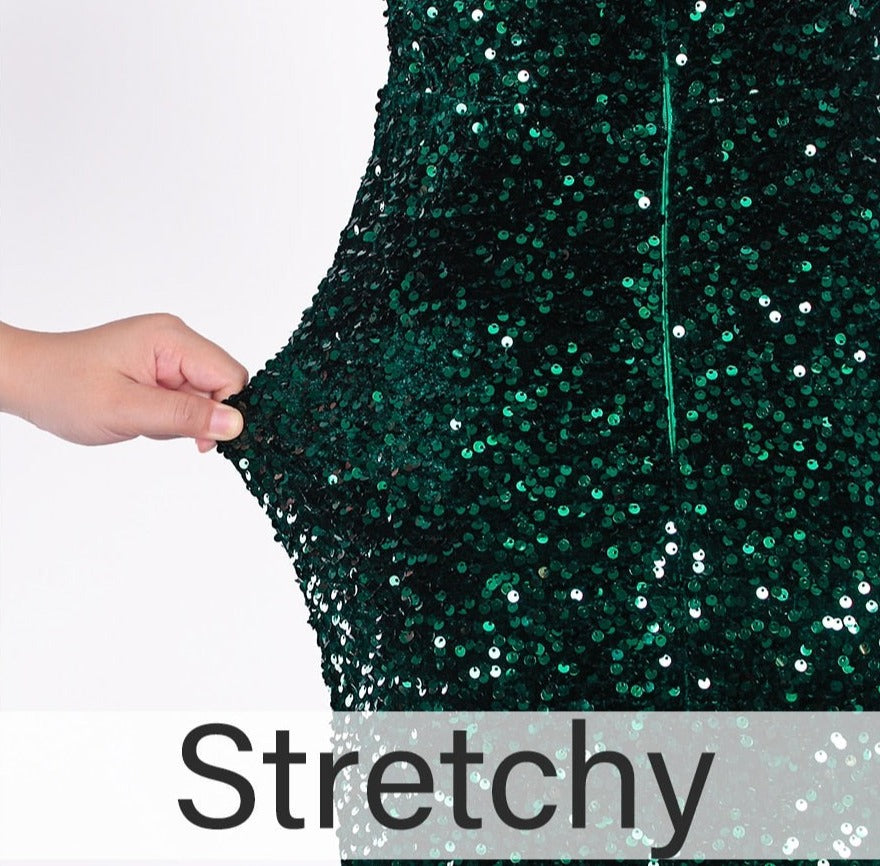 Sequin One Long Sleeve Maxi Evening Gowns