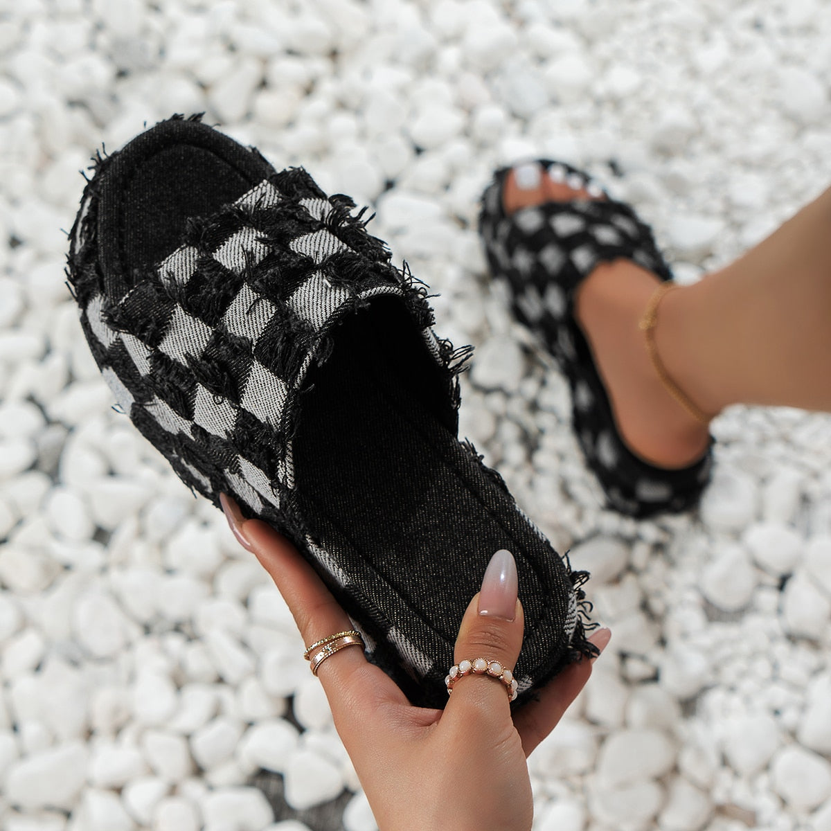Denim Thick Soled Sandals Slippers Slides