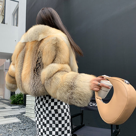 Real Fox Fur Big Turn-Down Collar Waist Coats