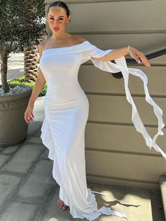 Ruffle Tassel Thigh High Split Maxi Dresses