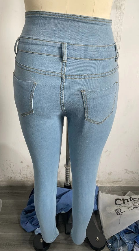 High Waist Cutout Ripped Skinny Jeans