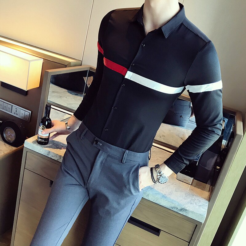 Stripe Slim Fit Long Sleeve Button Ups