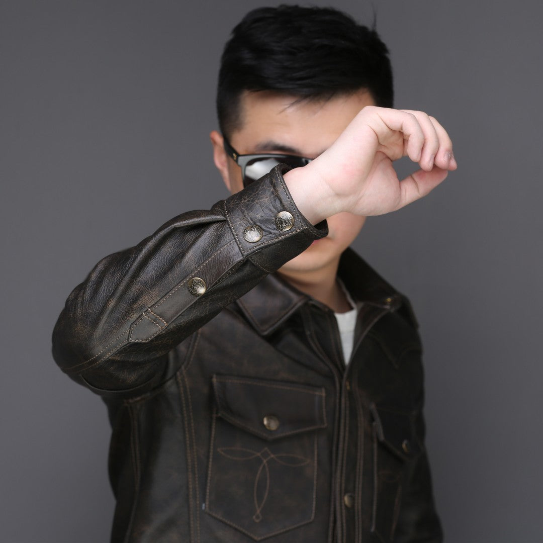 Genuine Leather Shirt Button-up Style Jacket
