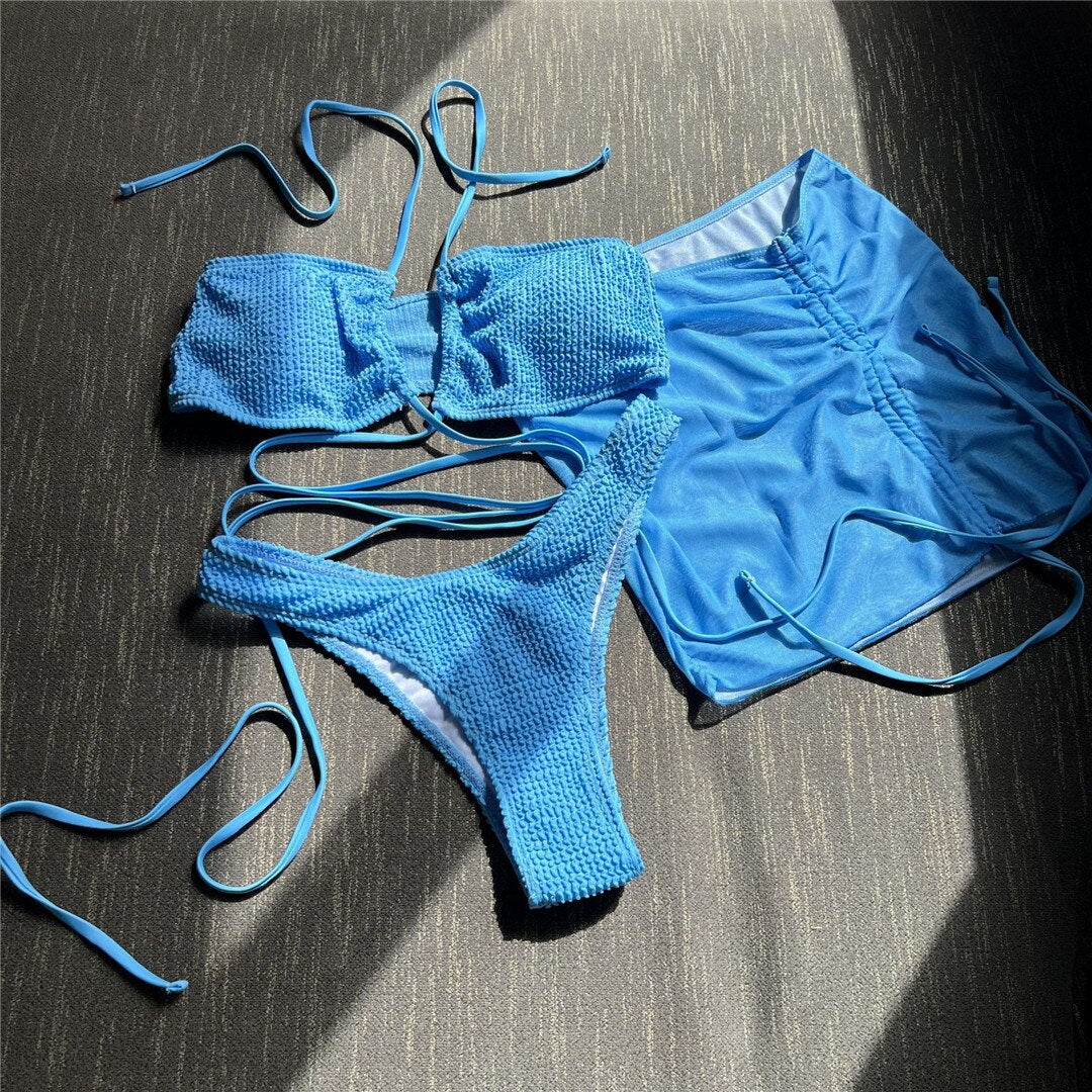 Bikini DYI Tie Set & Mesh Mini Skirt
