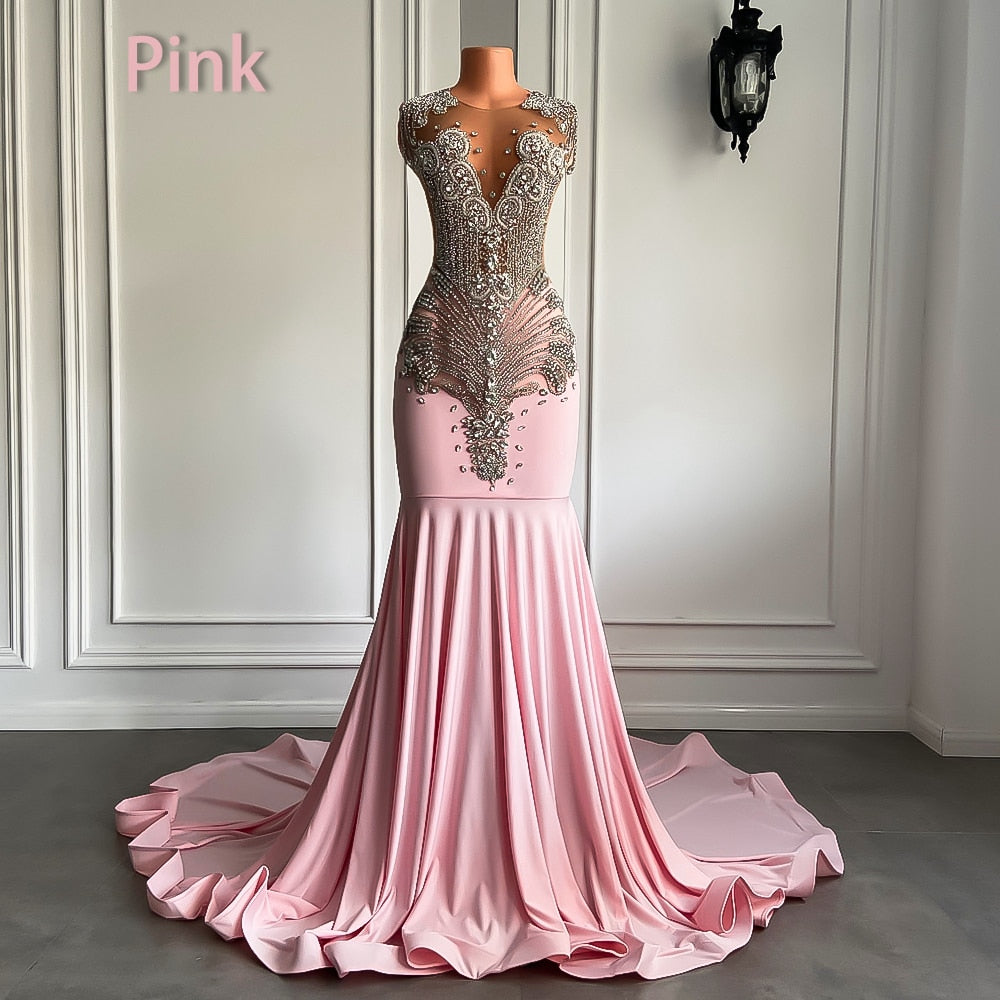 Luxury Diamond Mesh Deep V Mermaid Gala Gowns