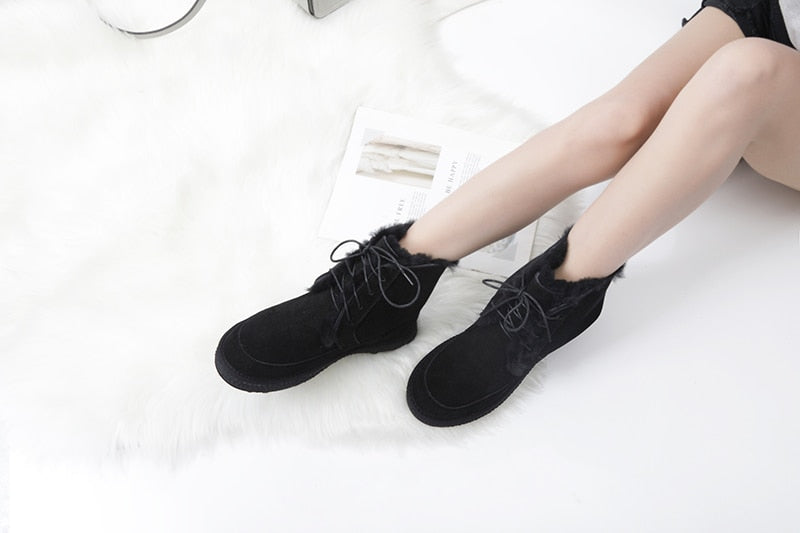 Genuine Leather Natural Fur Snow Boots