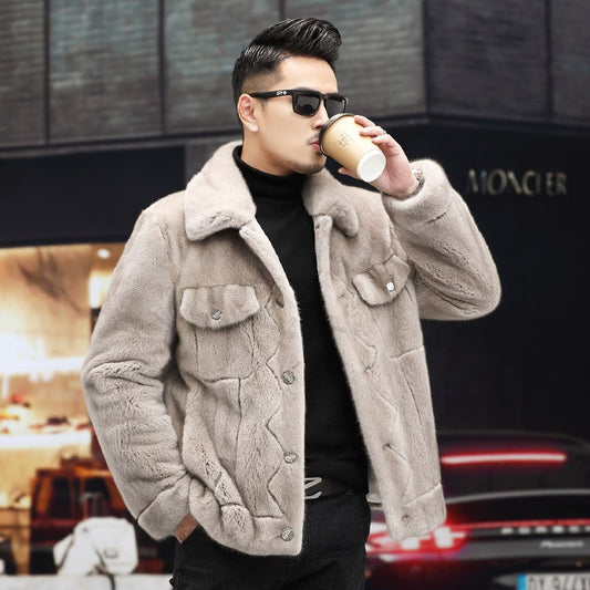 Luxury Real Mink Fur Coats Lapel Single-breasted