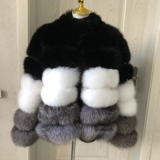 Tri Color Natural Fox Fur Coats