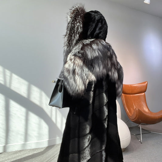 Mink Fur X-Long Coat Huge Hood & Collar