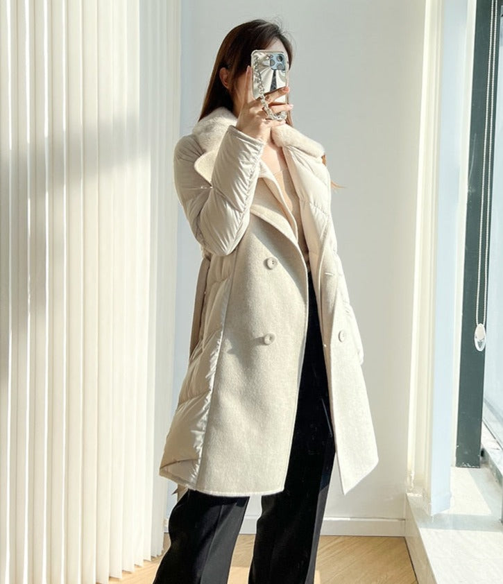 Cashmere Duck Down Mink Fur Collar Trench Coats