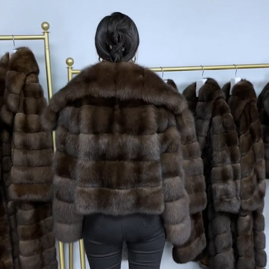 Real Fur Large Turn-Down Collar Short Coats