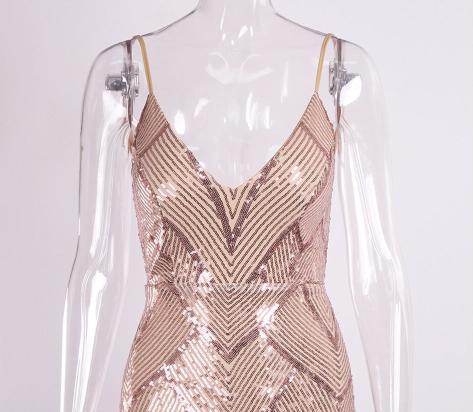 Gold Pattern Sequin Sleeveless Elegant Dress