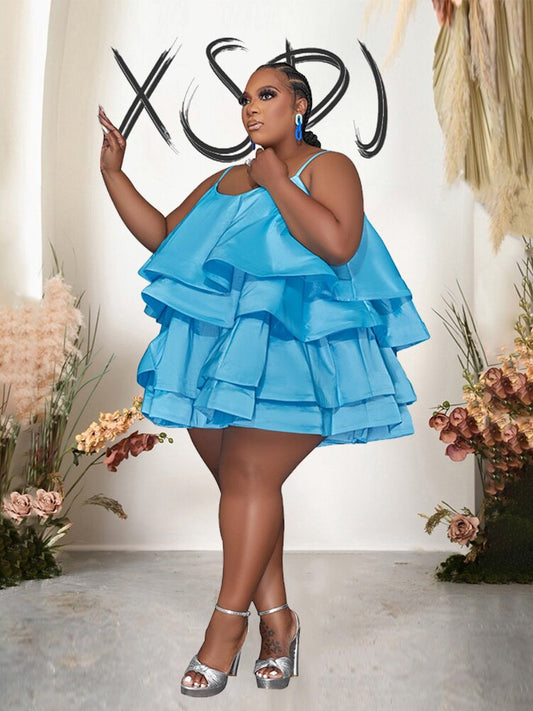 Satin Tiered Ruffle Mini Dresses Plus Size