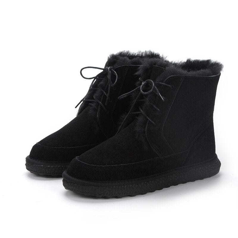 Genuine Leather Natural Fur Snow Boots