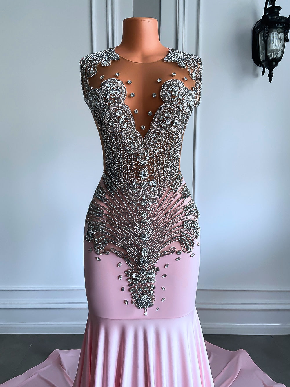 Luxury Diamond Mesh Deep V Mermaid Gala Gowns