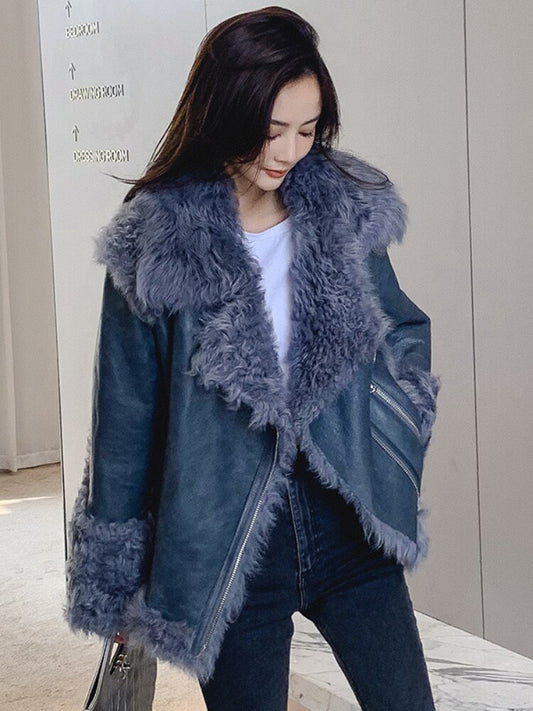 Genuine Leather Merino Lambs Wool Fur Coats