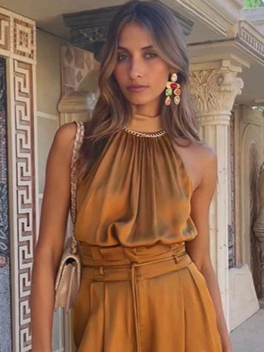 Bronze Sleeveless Top & Wide Leg Pants Set