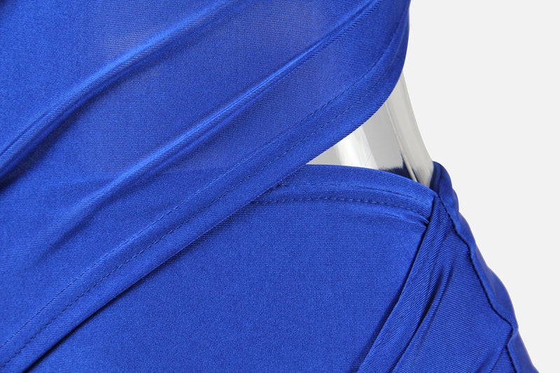 Blue Hollow Bandage Pleated Mini Dress