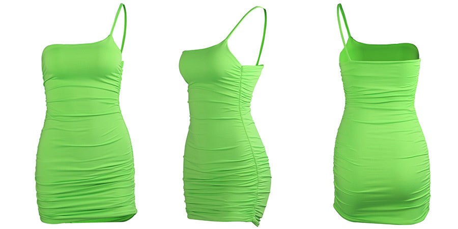 Neon Sleeveless Ruched Mini Dresses