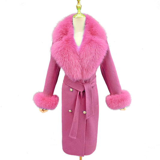 Cashmere Trench Coats Big Fur Collar & Cuffs