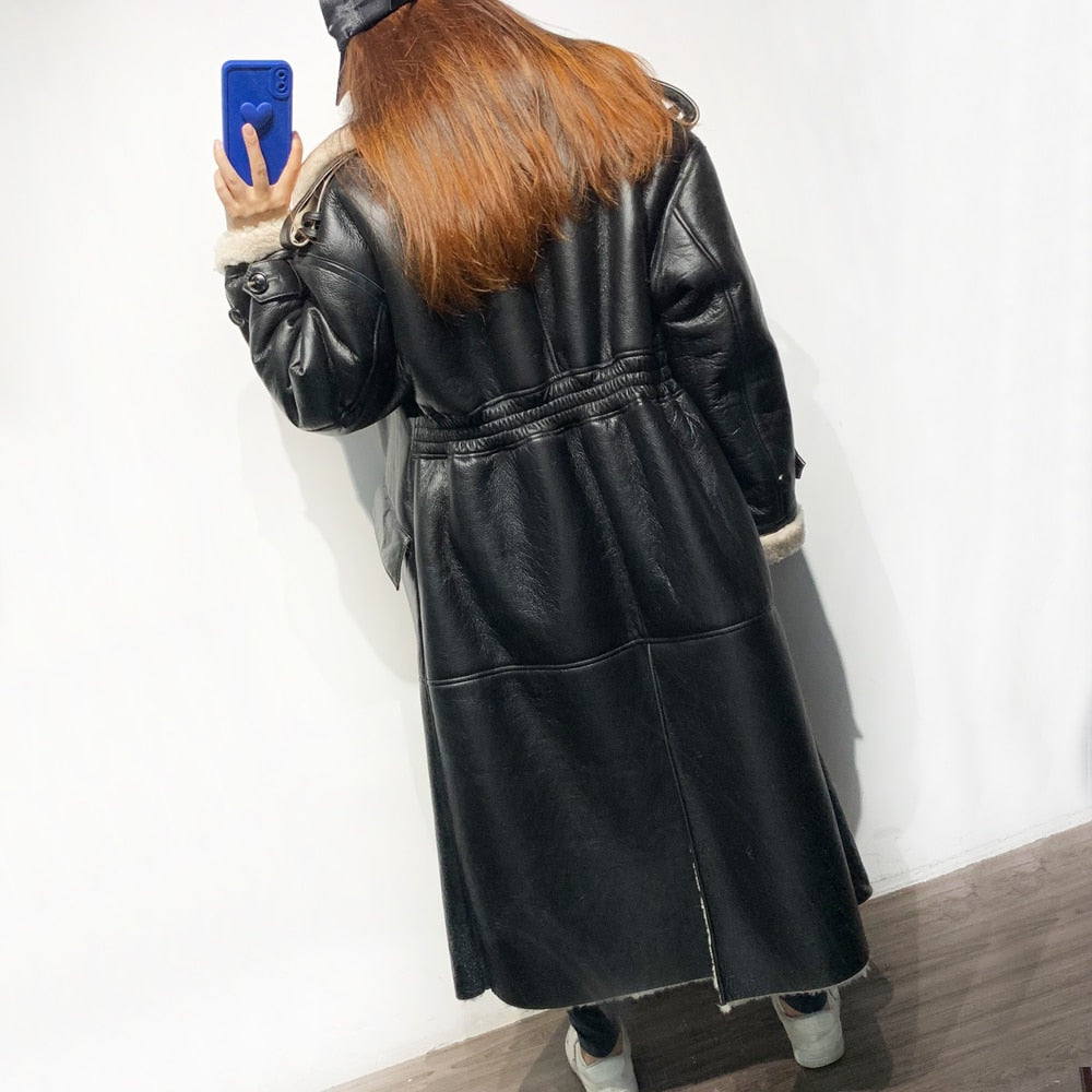 Genuine Leather X-Long Trench Coats Real Shearling