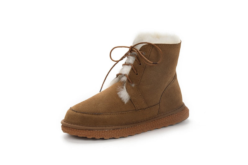Genuine Leather Natural Fur Snow Boots