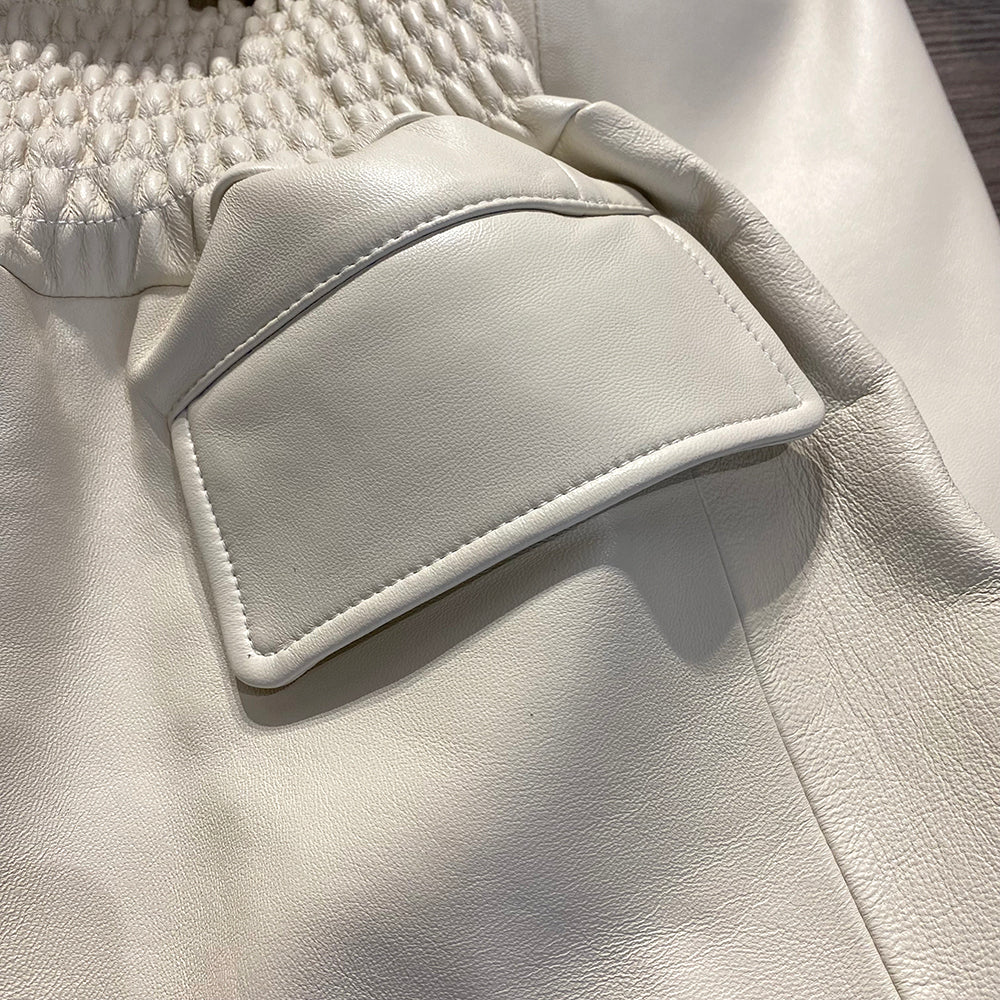 Genuine Leather Wide Cinched Blazer Jackets