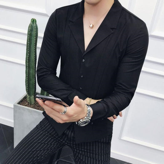 Deep V Long Sleeved Slim Button Up Shirts