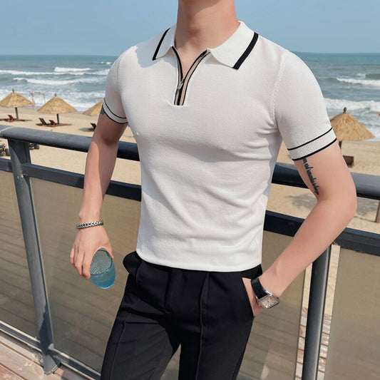 Half Zipper Collar Short Sleeve Shirts