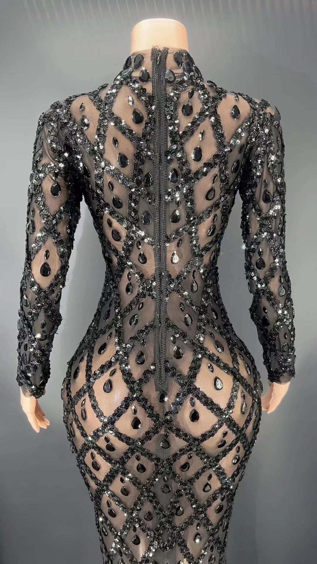 Black Rhinestones Full Wrap Dress