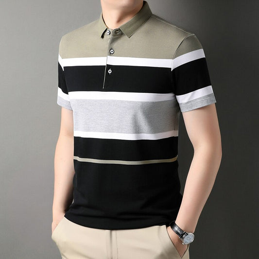 Quarter Striped Short Sleeve Collar Shirts