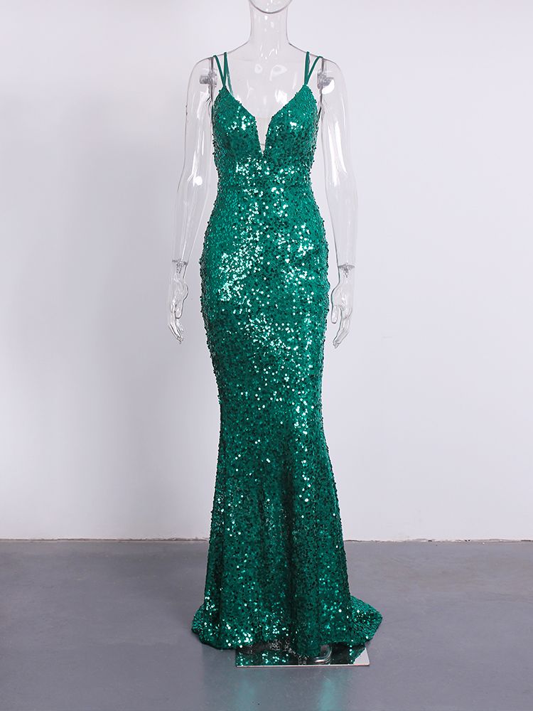 Sequin Sleeveless Deep V Bodycon Mermaid Dresses