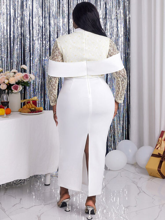 Lace Sleeve Arm Drape Bodycon Maxi Dresses