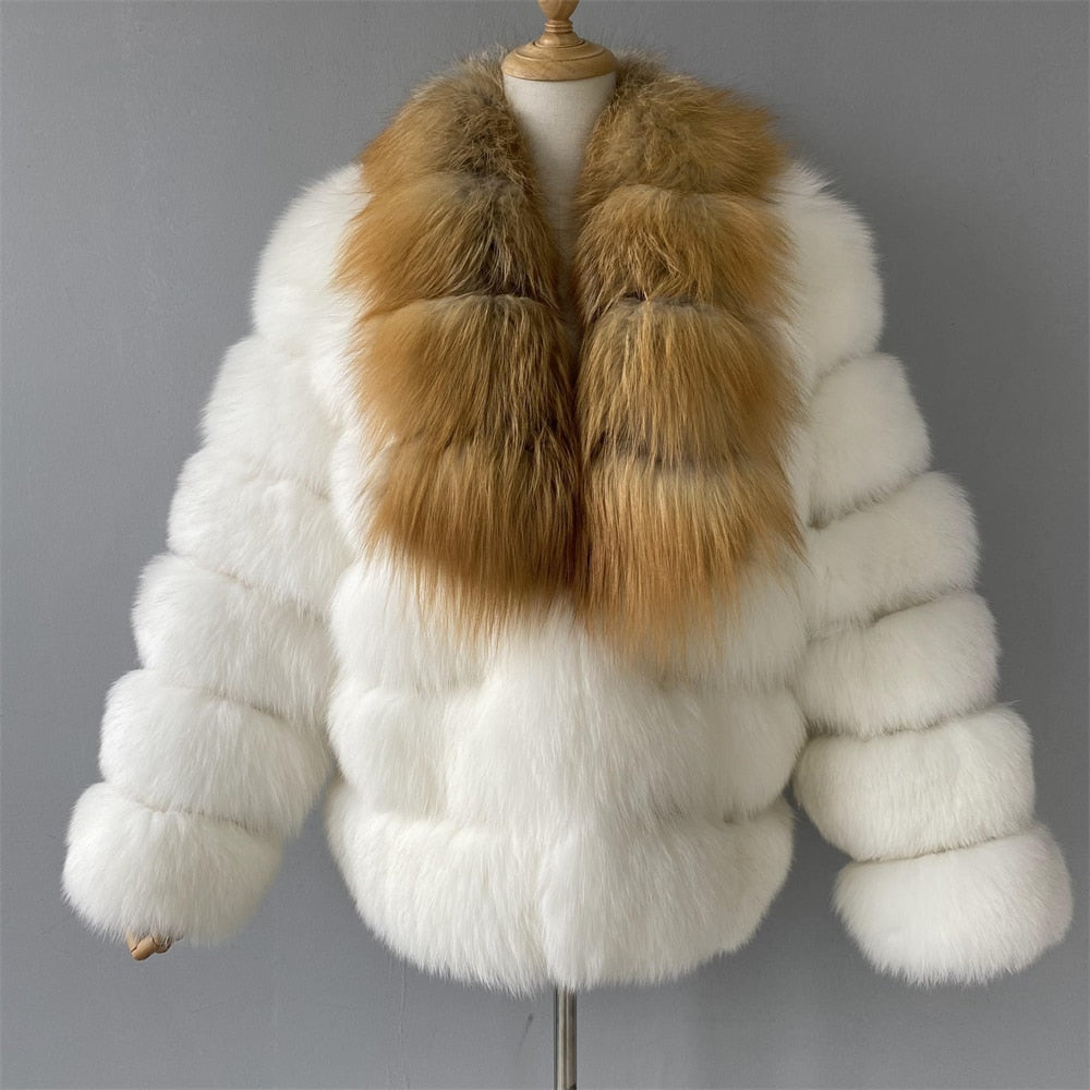 White Fur Red Fur Collar Fur Coats