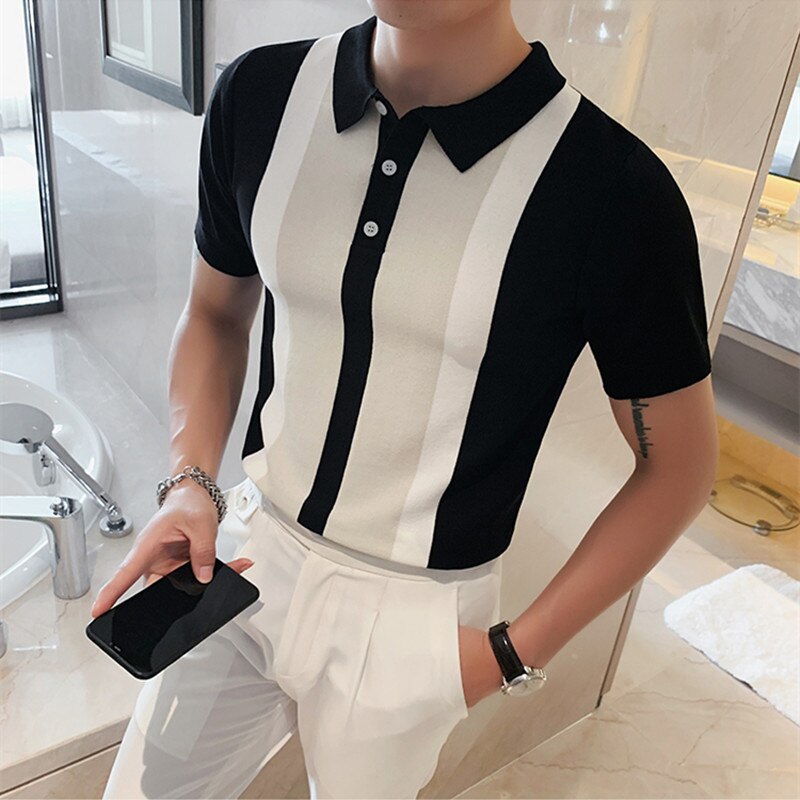 Knit Contrast Stripe Short Sleeve POLO Shirts