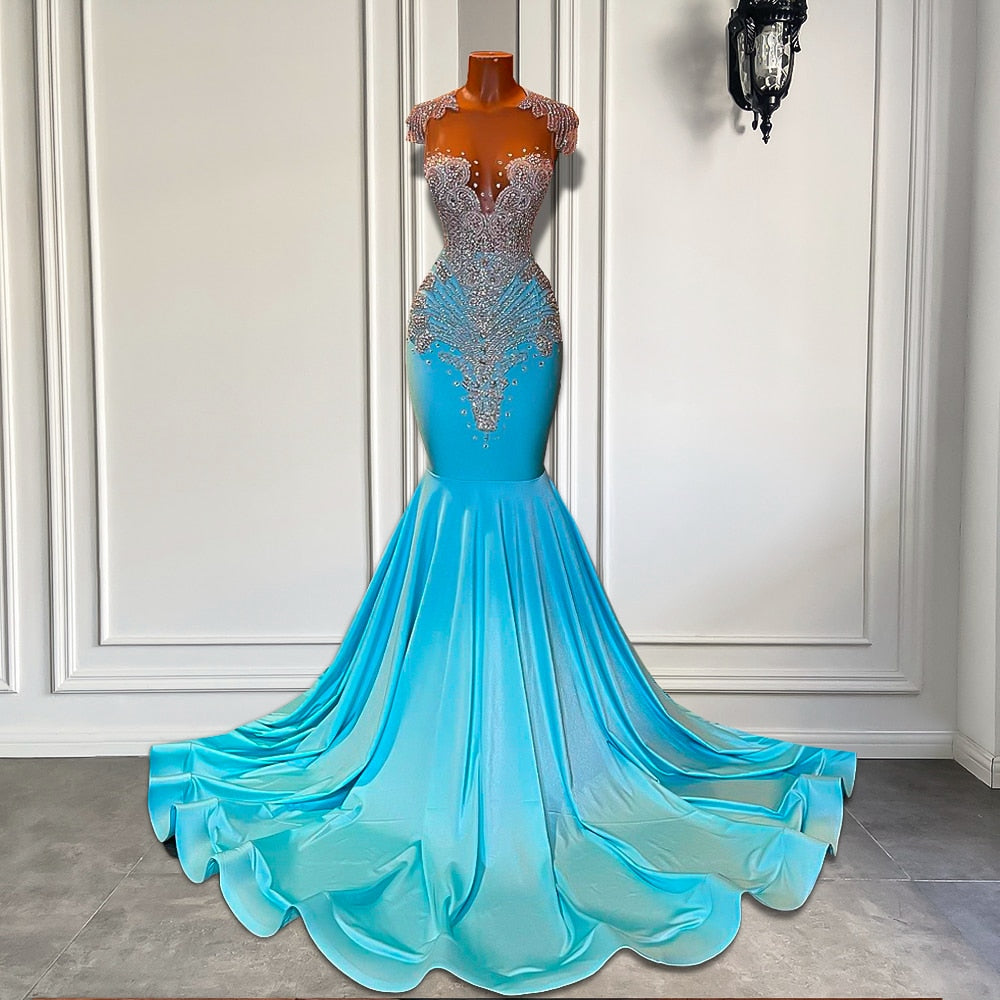 Luxury Diamond Mesh Deep V Mermaid Gala Gowns