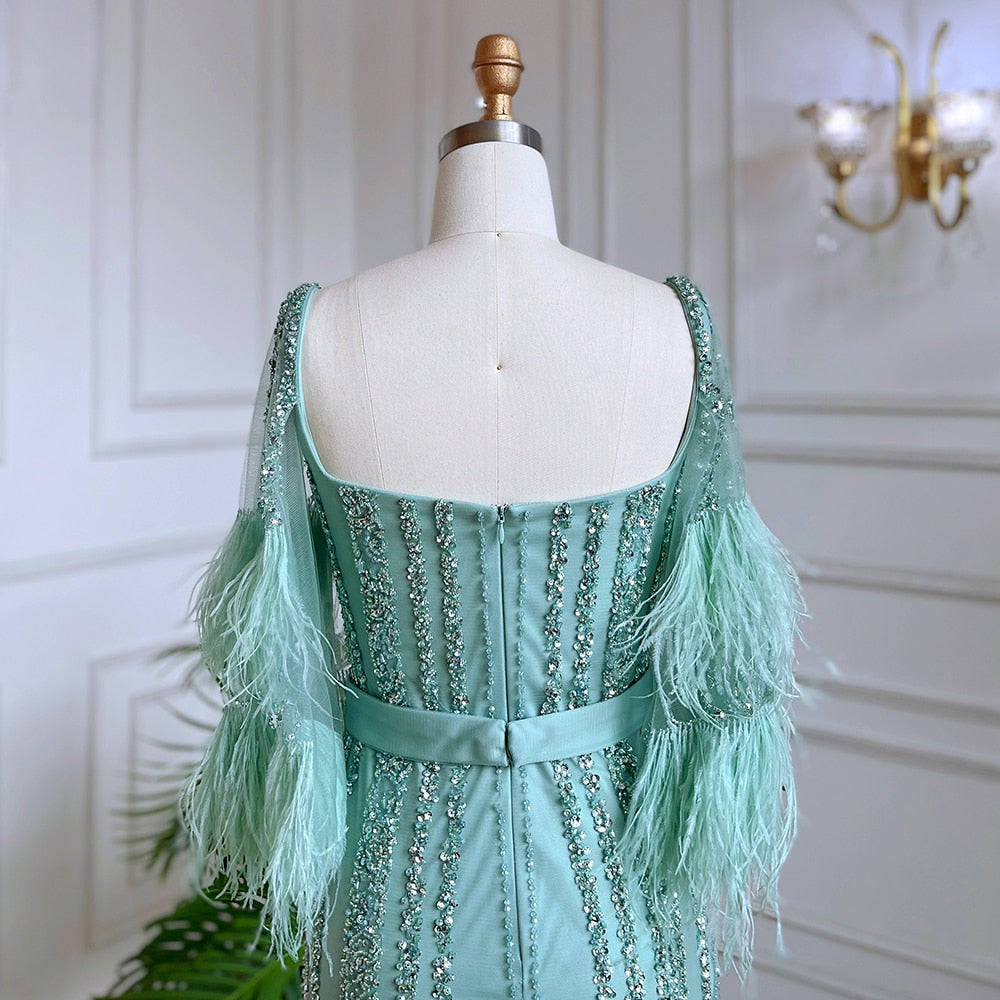 Feather Wing Sleeve Ankle-Length Dresses