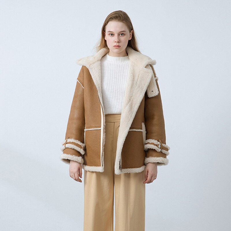 Genuine Leather Coat Real Shearing Fur Lining