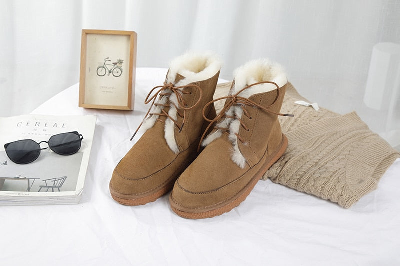 Genuine Leather Natural Fur Snow Boots