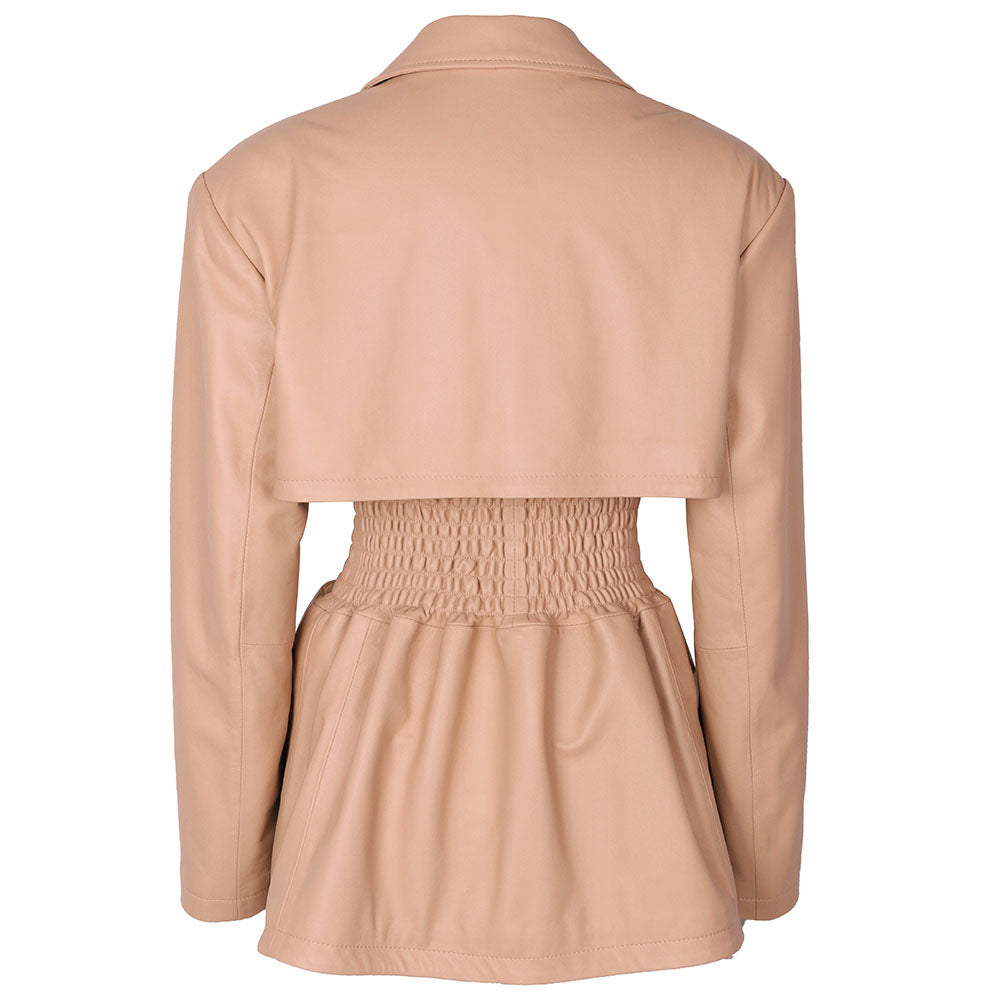 Genuine Leather Wide Cinched Blazer Jackets