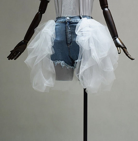 Lace Skirt Denim Shorts