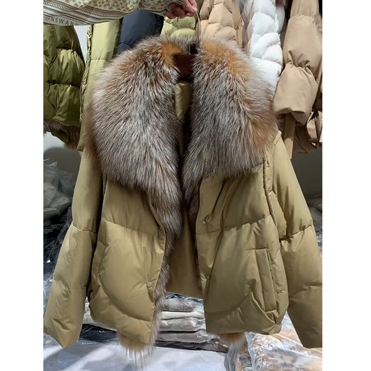 Goose Down Jackets Natural Fur Big Long Collar
