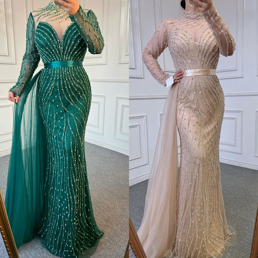 Luxury Crystal Stripe Mermaid Evening Gowns