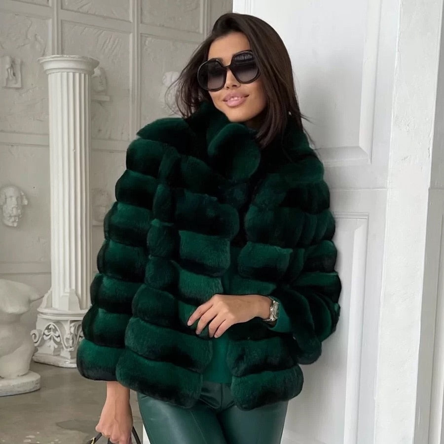 Chinchilla Color Real Rabbit Fur Coats