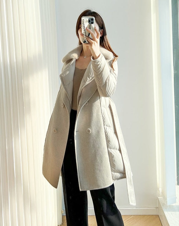 Cashmere Duck Down Mink Fur Collar Trench Coats