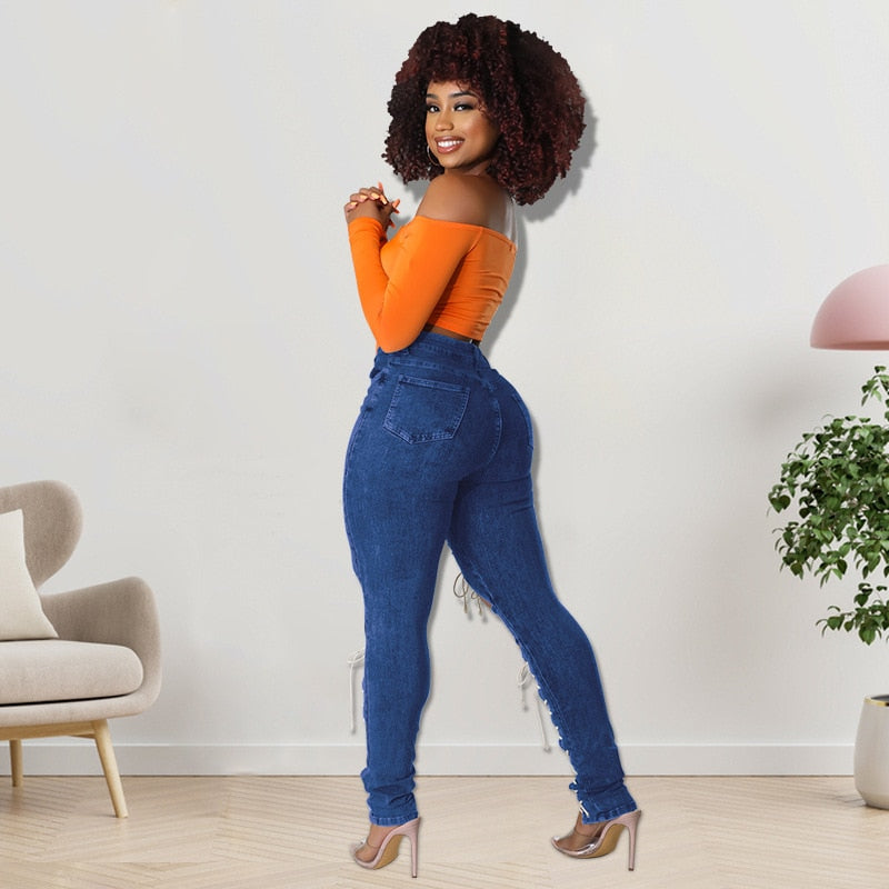 High Waist Hollow Eyelet Lace Up Denim Jeans