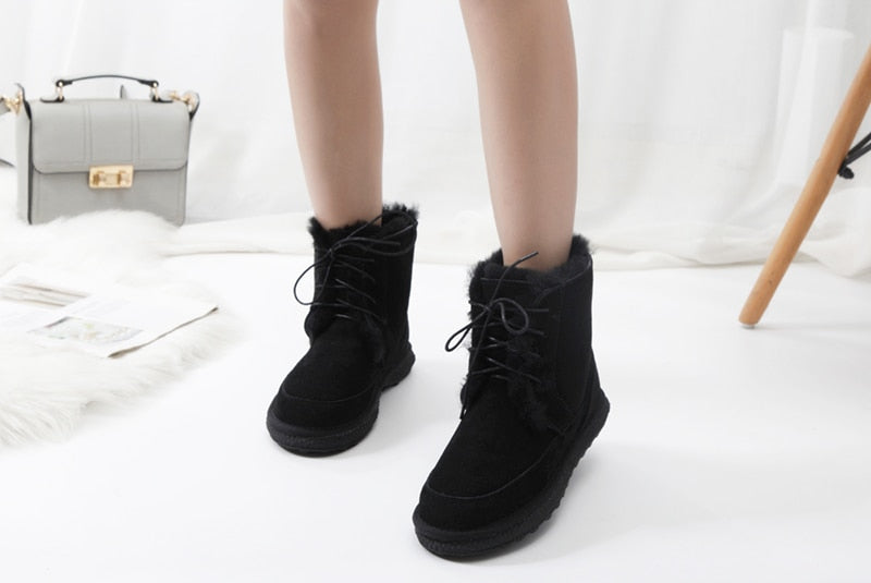 Genuine Leather Natural Fur Snow Boots