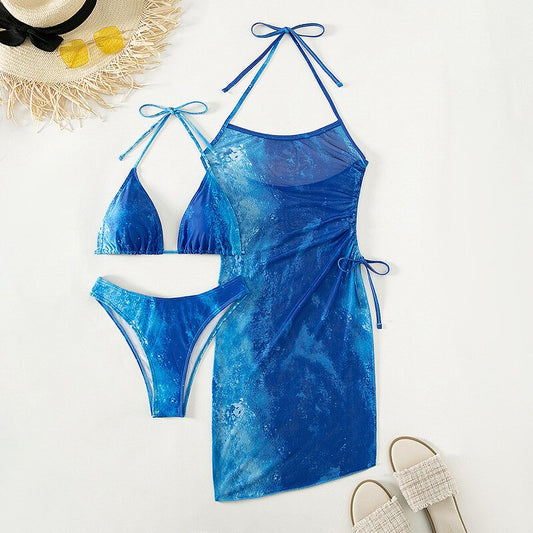 Water Blue Bikini Set & Under Bust Dress Cover Up