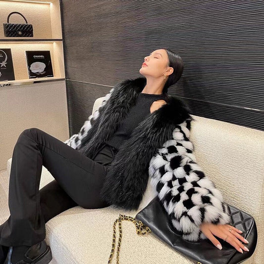Checkerboard Red Fox Fur Coats